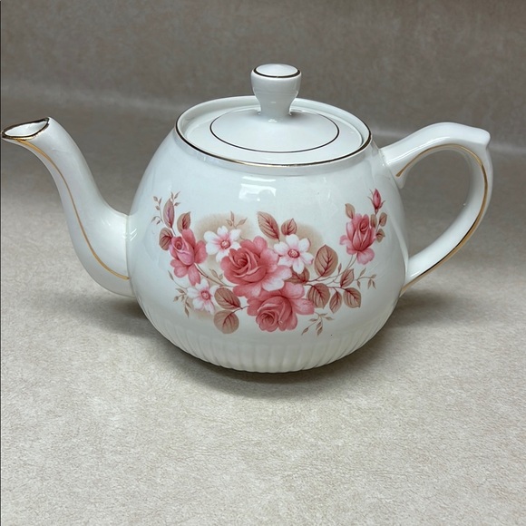 Other - Floral White Teapot with Pink Roses